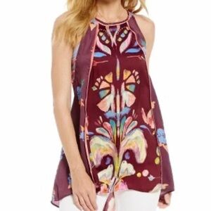 Free People Burgundy Floral Dream Free Tunic Top small petite NWT